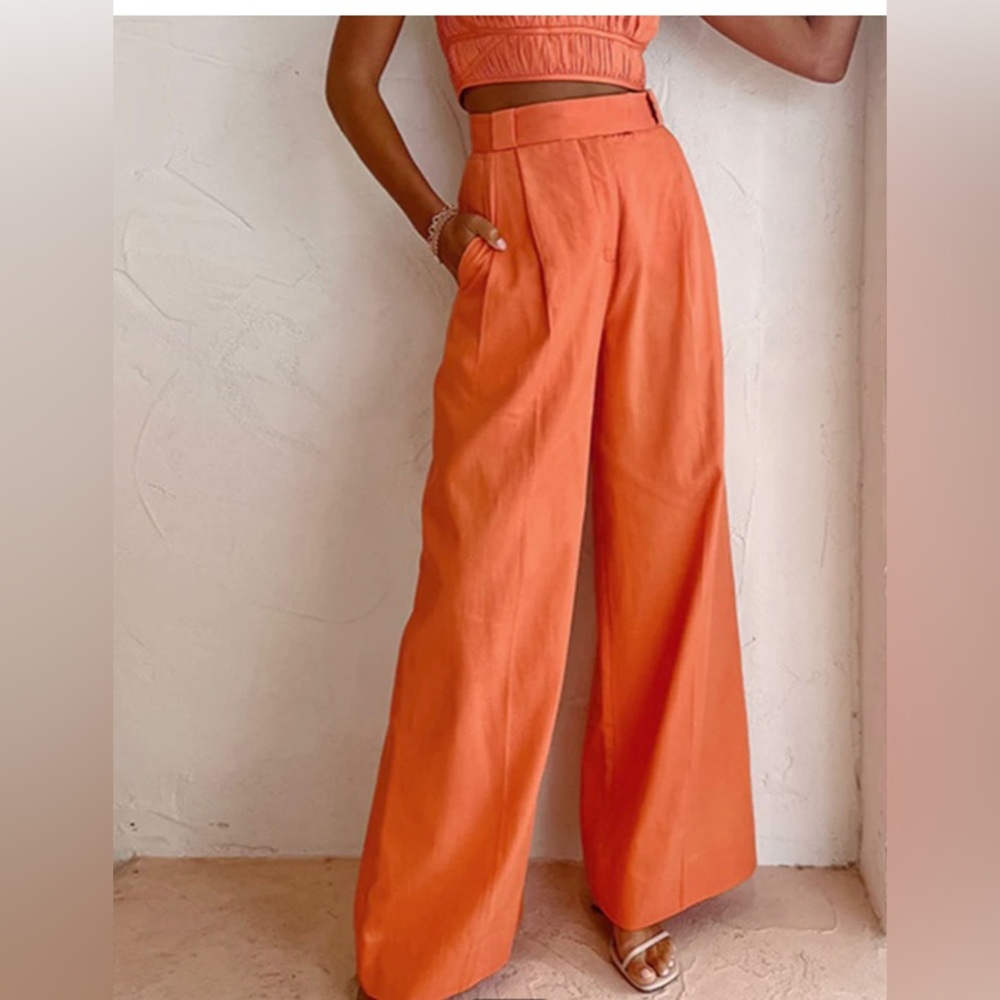 NWT - Vitamin C Linen Cotton Wide Leg Pants 
Orange Sz M